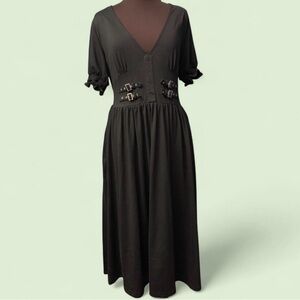 Forest ink Black Midi Dress